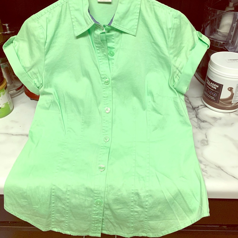 Cap-sleeve, button-down, stretch blouse, Small